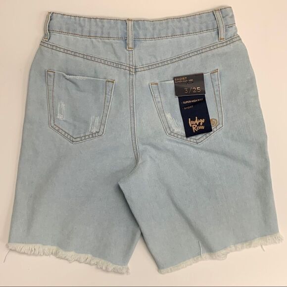 Indigo Rein Recycled Super High Rise Distressed Denim Bermuda Shorts, Size 3/25 - Picture 12 of 12